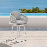 Bay Isle Home™ Giancola Outdoor Patio Swivel Bar Or Counter Stool In Aluminum With Rope And Cushions