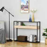 17 Stories 17 Storeys Industrial Style Console Table Sofa Table With Tempered Glass Top And Steel Frame For Living Room