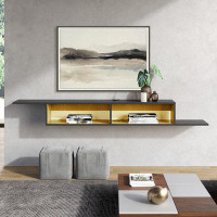 Orren Ellis Black Floating Media Console With Yellow Lights For Living Room