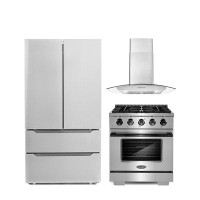 Cosmo 3 Piece Kitchen Package With 30" Freestanding Gas Range With Custom Handle And Knob Kit 30" Wall Mount Range Hood