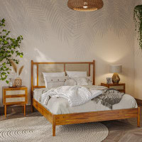 Latitude Run® Oliver Solid Wood Rattan Platform Bed with Headboard, Rattan Frame