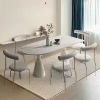 Orren Ellis 70.87" White Half-circle Sintered Stone + Manufactured Wood Fibre Reinforced Plastics Dining Table