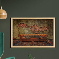 East Urban Home Ambesonne Fantasy Wall Art With Frame, Decadence Grunge Ruin Brick Wall And A Giant Lizard On The Sofa S