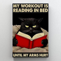 Trinx Black Cat My Workout Is Reading In Bed 1 - 1 Piece Rectangle Graphic Art Print On Wrapped Canvas
