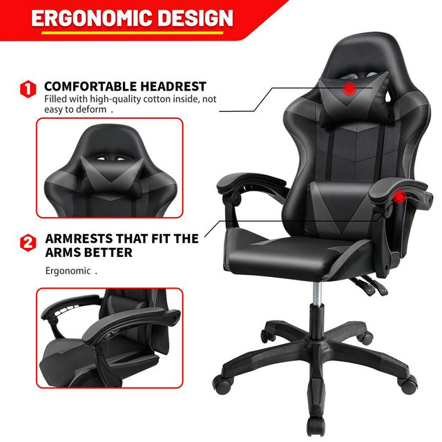 NEW BLACK & GRAY GAMING OFFICE CHAIR AMCGC11 in Other in Manitoba - Image 4