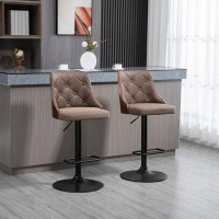 Latitude Run® Counter Height Bar Stools Set Of 2, Height Adjustable Swivel Barstools With Footrest And Tufted Back, Line