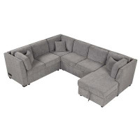 Latitude Run® 108.6" U-shaped Sectional Sofa Pull out Sofa Bed with Two USB Ports, Two Power Sockets
