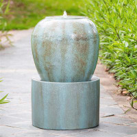 Latitude Run® Outdoor Cement Fountain Antique Blue, Cute Unique Urn Design Water Feature