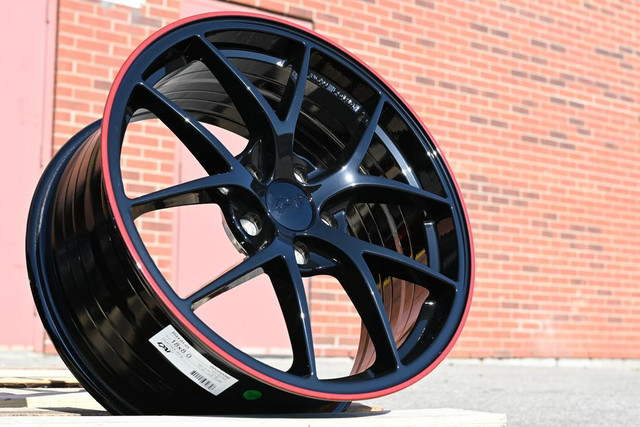 Dai SKY Gloss Black red rim New(4pcs) 5x114.3 18x8 Rim Subaru WRX STI Rim Honda Civic Mazda 3 7558 Rim crv rav4 wheel in Tires & Rims in Toronto (GTA)