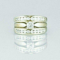 (I-565-364) 14k white gold 3 pc multistone diamond ring set *SOLDERED*