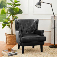 Winston Porter Vegan Tufted Leather Armchair Wingback Club Chair - 79% Off