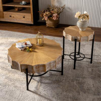Wenty 31.5 "Vintage Patchwork Lace Shape Coffee Table With Natural Pine Grain Table Top And Dimpled Metal Cross Legs, Ce