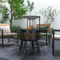 Outsunny 33.1" H x 33.1" W Stainless Steel Wood Burning Outdoor Fire Pit