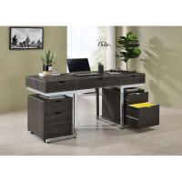 Brayden Studio Dalonzo 3-piece Writing Desk Set Dark Oak and Chrome