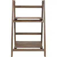 Arlmont & Co. 2 Tier Rustic Brown Solid Wood Freestanding Foldable Indoor Plant Stand, Decorative Wooden Display Shelf