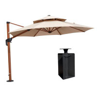 Arlmont & Co. Arlmont & Co. 120'' Outdoor Double Top Round Deluxe Patio Umbrella with Base in Ground