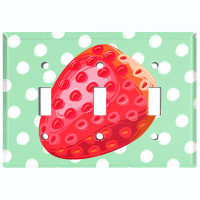 WorldAcc Metal Light Switch Plate Outlet Cover (Red Strawberry Polka Dot Green - Single Toggle)