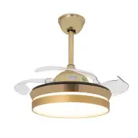 Mercer41 36 Inch Gold Retractable Ceiling Fan Dimmable Modern LED Ceiling Fan With Light Control 6 Speed Fandelier Ceili