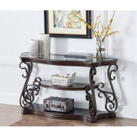 Astoria Grand Sofa Table, Glass table top, MDF W/marble paper middle shelf, powder coat finish metal legs