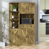 Breakwater Bay 71" Kitchen Pantry With Microwave Shelf, Farm Doors And Drawers