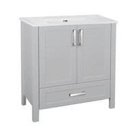 24 or 30 Inch Vanity/Top Combo White or Grey  Finish, with Ceramic Top and Shaker Panel Doors  CCI