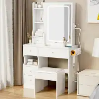 Latitude Run® Desktop Vanity Table with Cushioned Stool