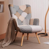 GLOBAL GIRLS LLC Living Room Accent Chair Modern High Back Arm Chair, Grey Plaid Chairs For Bedroom Waiting Room