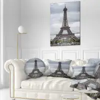 Made in Canada - East Urban Home Designart 'Grayscale Paris Eiffel Tower' Cityscape Photography Throw Pillow