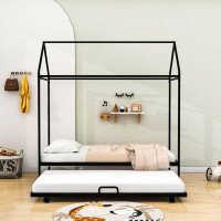 Hokku Designs Van Orden Twin Size Metal House Bed With Trundle and Slats