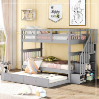 Harriet Bee Stairway  Bunk Bed With Twin Size Trundle For Bedroom