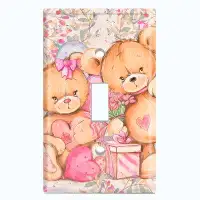 WorldAcc Metal Light Switch Plate Outlet Cover (Teddy Bears Birthday Love Hearts Present - Single Toggle)