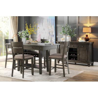 Hokku Designs Counter Height 7Pc Dining Set Grey Finish Dining Table W 4X Drawers Wine Rack Display Shelf And 6X Counter