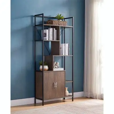 Features: Warm oak tones and modern metal frame make this display cabinet a welcoming accent in your...