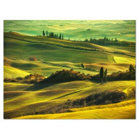 Design Art Green Rolling Hills on Misty Sunset - Wrapped Canvas Photograph Print