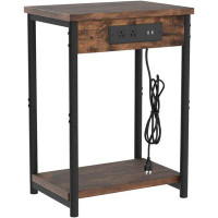 17 Stories 17 Stories End Table With Charging Station, Set Of 2 Side Table With 2 USB Ports And 2 Outlets, 21.8”H 2-Tier