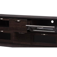Lefancy.net Lefancy  Adelino 63 Inches Dark Brown Wood TV Cabinet with 4 Glass Doors and 2 Drawers
