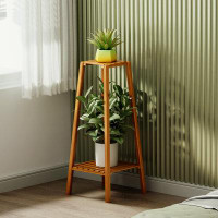 Arlmont & Co. 2 Tier Bamboo Tall Plant Stand Small Space Flower Pot Storage Shelf Display Living Room