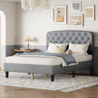 Winston Porter Full Size Adjustable Headboard With Fine Linen Upholstery And Button Tufting For Bedroom