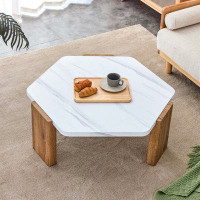 Wrought Studio Modern Practical MDF Coffee Table With White Tabletop And Wooden Toned Legs