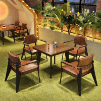 17 Stories Simple cafe restaurant solid wood dining table set