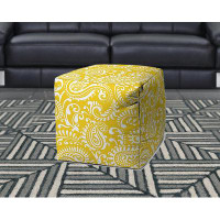 Darby Home Co 17" Yellow Polyester Cube Paisley Indoor Outdoor Pouf Ottoman