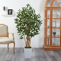 Primrue 5.5Ft. Ficus Bushy Artificial Tree In White Metal Planter
