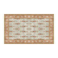 Bungalow Rose Fleisig Oriental Machine Made Hand Loomed Chenille/Polyester Area Rug in Teal/Orange