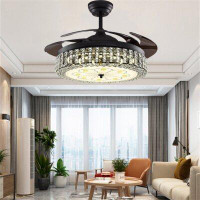 PDDL Home Crystal Chandelier Ceiling Fan With Lights And Remote Control