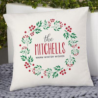Personalization Mall Christmas Wreath Personalized 18" Velvet Throw Pillow