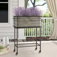 Gracie Oaks Aaleena Metal Planter Tub on Stand with Rolling Wheels
