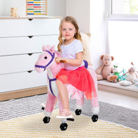 KIDS ROCKING HORSE, LARGE WALKING RIDE ON TOY FOR TODDLERS 3 YEAR OLD, BABY PLUSH ANIMAL ROCKER WITH SOUND AND WHEEL
