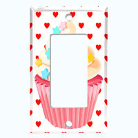 WorldAcc Metal Light Switch Plate Outlet Cover (Colourful Star Cupcake Sprinkles Red Polka Dot Hearts - Single Toggle)
