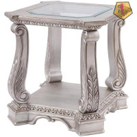 GN109 Northville End Table - Antique Silver & Clear Glass