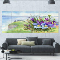 Made in Canada - Design Art 'Spring Violet Flowers on Mountain'  6 Piece Oil Painting Print Set on Canvas